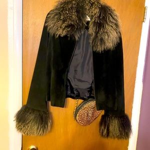 Black suede jacket with fur collar and cuffs